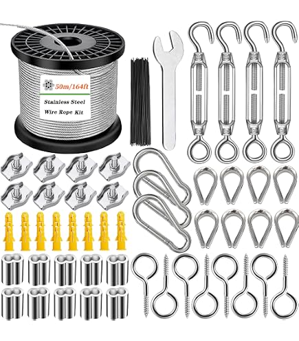 QUARKZMAN Cavo D'Acciaio Inossidabile 304 Da 30m (1mm) Con Guaina In PVC E 10 Manicotti - Per Appendere, Stendibiancheria E Fai-Da-Te