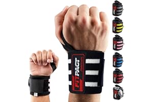 FITPACT Weight Lifting Wrist Wraps Support, Elasticated Cotton Straps, Thumb Loop, Powerlifting Bodybuilding Fitness Strength Gym Training WOD Workout, Gymnastics Calisthenics Workout (SOLD AS PAIR)