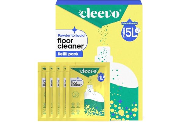 Cleevo Floor Cleaner Liquid (5L Refill Pack) 1 Pouch 1L Natural Disinfectant Floor Cleaners for Mops Chlorine-Free Surface Cleaner, Eco-Friendly All-Purpose Floor Cleaning Liquid (Zesty Lemon)