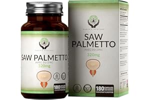 EARTH'S NURTURE EN Saw Palmetto | Prostate Complément Alimentaire 180 Gélules - Haute Teneur 320mg Saw Palmetto Cheveux avec 15mg Zinc Palmier Nain Gélules (extrait 20:1) par Portion | Sans OGM