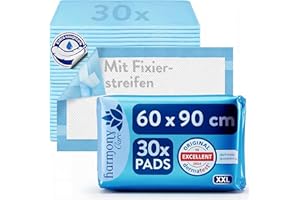 Harmony Care® 30 x Inkontinenz Bettunterlage mit Fixierstreifen, 6-lagig - 60 x 90 cm saugstarke Krankenunterlagen Einmalunterlage - rutschfeste Inkontinenzunterlagen einweg Bettunterlagen
