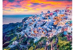 HUADADA Santorini Island Jigsaw Puzzles for Adults 1000 Piece Aegean Sea Jigsaw Puzzles for Adults Gifts