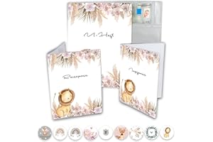 Minilino U Heft Hülle 3-teiliges Premium Set für Impfpass, Reisepass [ SCHÜTZT WICHTIGE DOKUMENTE ] Organizer für Untersuchungsheft und Reiseunterlagen | für Jungs, Federgras Löwe