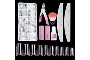 Nageltips für Gelnägel, Venares 500 Stk. Acryl Künstliche Nägel 10 Größen Nageltips mit Kleber Nägel Feilen Nagelpuffer Block Nagelbürste Nagelknipser, Acryl Künstliche Nagelspitzen Set(Transparent)