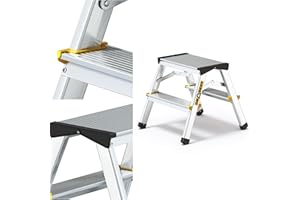 Drabest ESCALERAS Serie Pro Escalera Doméstica de Aluminio de Doble Cara de 2x2 Peldaños 150kg - Escalera de Tijera de Aluminio - Escaleras Multiusos - Escalera de Tijera Plegable - 39x41x20cm