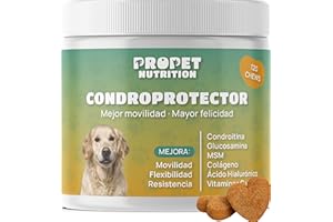 PROPET NUTRITION Condroprotector Perros. 120 Masticables. Antiinflamatorio 100% Natural. Fortalece Cartilagos y Protege Articulaciones. Condroitina, Glucosamina, MSM, Colageno, Acido Hialuronico. Sabor Pollo. Vit. E,C