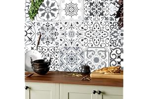 KAIRNE 15cm(6") 30 pcs Moroccan Tile Decal for Bathroom Decor,Stairs Tile Sticker,Light Grey Cement Tiles Decal Splashback for Kitchen Decor Peel and Stick Backsplash Tile Paint,Moroccan Stickers