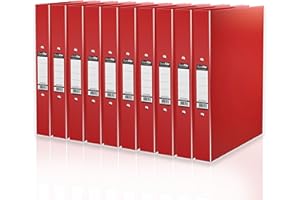 Durafile Ring Binder A4 Files, Red, Pack of 10 Folders, Heavy Duty Board Construction Folders for Paperwork A4 Ring Binder, Ideal A4 Folder Organiser for School, Home & The Office
