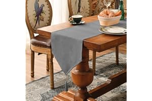 SEASHORE TREE Brilliant Faux Linen Table Runner Waterproof Kitchen Table Runners Dresser Scarf With Tassel for Wedding Party Holiday Dining Decor (Grey 35×240 cm)