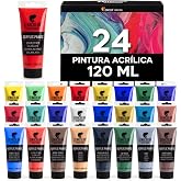 Zenacolor Kit of 24 Acrylic Paints, 24 Tubes of 120 ml, 24 Colours Paints for Canvas, Wood, Creative Leisure, Both for Adults