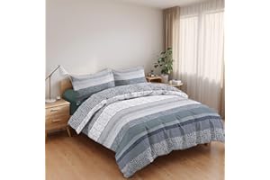 Etrexonline Juego de Funda Nórdica 4 Piezas Cama 135 Microfibra Extra Suave Transpirable - 1 Funda Edredón 220x220 cm, 1 Bajera 135x200+28 cm y 2 Fundas de Almohada 50x75 cm (Gris Greca)