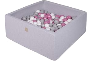 MEOWBABY Piscine À Balles pour Bébé - Carré 90x90x40cm Piscine a Balle pour Enfant avec 300 Balle, Coton, Gris Clair: Gris/Blanc/Rose Clair