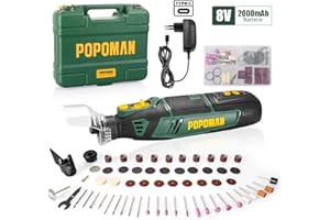 Utensile Rotante, POPOMAN 8V Mini Trapano Senza Fili a 5 Velocità Variabile, Mini Utensile Multifunzione con 58 Accessori Multifunzionali, 2.0Ah Batteria Agli Ioni Di Litio, Caricatore Rapido-PMRT02D