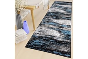 TAPISO Maya Teppich Läufer Meterware Kurzflor Wohnzimmer Flur Küche Modern Brücke Grau Blau Schwarz Verwischt Meliert Design ÖKOTEX 70 x 190 cm