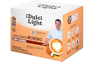 DULCI LIGHT DULCE Y FAVORABLE Dulcilight Édulcorant Roux Zero Calorie 1000 Buchettes 1g=10g de Sucre Brun Substitut de Sucre de Canne Muscovado Granulé aux Fibres 100% Saveur Naturelle No OGM Keto Sans Gluten Végétalien