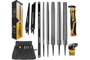 Magicbox Profi Feilenset 8tlg. für Metall, Holz, Leder, 200mm Chrom-Vanadium-Stahl Feilen Set mit Sägeblatt & Quick-Lock-System, Metallfeilen mit Ergonomischer Griff und Aufrolltasche, Holzraspel