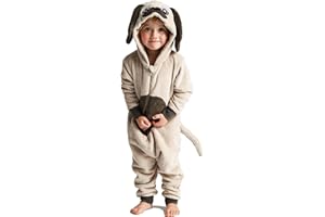 WUNSY Pug Onesie for Boys or Girls Super Soft Fleece Fleece Dog with Tail World Book Day -Animal Costumes AllinOnes in Kids Ages 2-13 Years