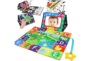 KUANGO 2 Pcs Tummy Time Toys Baby Mirror Newborn Toys 0-3 Brain Development, Tummy Time Mirror Baby 6-12 Months High Contrast Montessori 0-6 Months