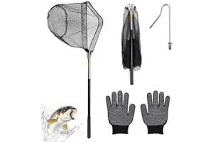 UGBO Épuisette de Pêche Pliable Caoutchoutée avec Poignée Télescopique de 147 cm Épuisette Pêche Carnassier pour Carpe Truite Crevette Kit de Filet de pêche pour Volaille
