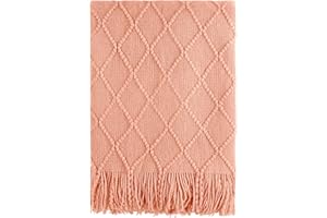 BOURINA Textured Solid Soft Sofa Throw Couch Cover Knitted Decorative Blanket, Orange, 127x152cm