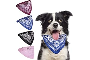 HACRAHO Lot de 4 colliers bandana réglables en cuir avec bandana pour chiens de petite et moyenne taille, violet, rose, bleu, noir, taille L