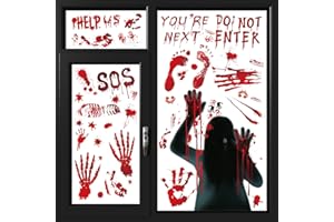 Halloween Fensterbilder Selbstklebend, Isisyu Halloween Horror Fenster Deko Aufkleber mit Blutige Handabdrücke Zombie Silhouetten Fußabdruck, Wiederverwendbar Gruselige Fenstersticker für Hallowe'en