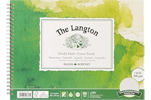 DALER ROWNEY Daler-Rowney The Langton Cold-Pressed 300gsm 12 x9in Watercolour Paper Spiral Pad, 12 Natural White Sheets, Ideal for Professional Artists & Students