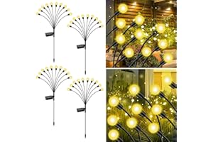Jpnew Luci Solari Esterno Lucciole Solari da Giardino 4 Pezzi 10 LED Luci Solari da Giardino IP65 Impermeabile Luci da Esterno Giardino per Percorso Balcone Vialetto Sentiero Decorativo Bianco Caldo