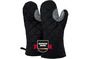 ‎FOOD & BEST FRIENDS EST 1919 Ofenhandschuhe/Topfhandschuhe | extrem hitzebeständig | Küchenhandschuhe mit Anti-Rutsch-Patch | Kochhandschuhe für Küche, Backofen, Herd, Topf | Backhandschuh | extra lang (33 cm), schwarz