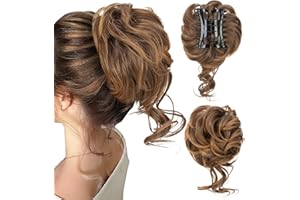 SEGOHAIR Messy Bun Hair Piece Claw Clip Synthetic Tousled Hair Bun, Elastic Hair Donuts for Buns Scrunchy Fluffy Natural Curly Hair Scrunchies for Women Easy Bun Hairpiece Dark Linen to Light Brown