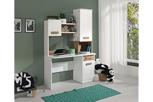 ‎MARMEX MEBLE Marmex Meble - Desk with Drawer and Cupboard - Desk for Children's Room, Teenager's Room - 125 x 195 x 52.5 cm, White + Riviera Oak