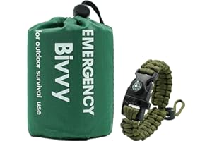 RLXMARTD Notfallschlafsack Bivy Taschen Biwaksäcke und Notfall-Überlebens-Armband Anzug,mit Kompass, Pfeife und Schirmseil.Geeignet für Notfallüberleben, Outdoor Wandern, Camping ﻿