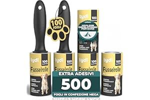 Tydi Rullo Leva Pelucchi con 2 Manici e 5 Ricariche da 100 Fogli – Rullo Peli Animali per Vestiti, Letti, Divani – Spazzola Adesiva Levapelucchi Extra Appiccicosa