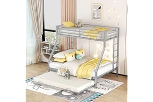 KecDuey Letto a castello, letto in metallo con letto estraibile, con scala su entrambi i lati per bambini, adolescenti, adulti, facile da montare (grigio argento), WX000124