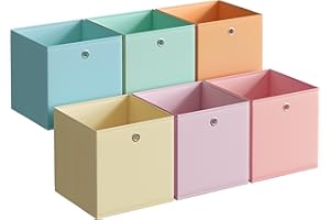SONGMICS Storage Cubes, Set of 6 Collapsible Storage Boxes, 33 x 33 x 33 cm, Fit Cube Storage Unit, Rainbow Storage Bins, Colourful Fabric Bins for Bedroom, Living Room RFB233X01