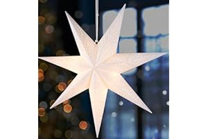 ‎BRUBAKER BRUBAKER 60 cm Papier Weihnachtsstern zum Aufhängen - LED Adventsstern für Weihnachtsdeko und Fenster - 3D Papierstern mit Timer-Funktion - Hängender Leuchtstern - Weiß