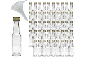 mikken - 50 mini bouteilles en verre de 20 ml avec bouchon à vis et entonnoir.