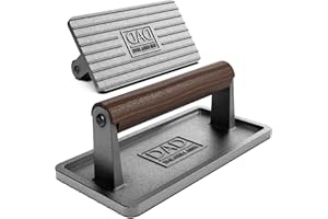 GALVANOX Soho Grilling Gift for Dad, BBQ Cast Iron Grill Press for Smash Burger, Hamburger, Meat, Bacon (2.6 lbs) Cooking Weight with Wood Handle for Christmas/Birthday “Dad The Grill King” (Gift Boxed)