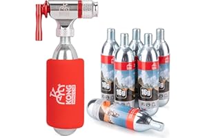 KONG MING CAR Kit de Gonfleur de CO2 pour Vélo avec 6 Cartouches Filetées de CO2 16g/25g, Compatibles avec Calves Presta et Schrader, Pompe CO2 pour VTT et Célo de Route