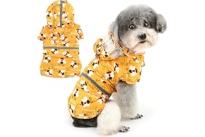 Zunea Imperméable avec Capuche pour Petits Chiens Imperméables Légers et Réfléchissants pour Chiots avec Trou pour Laisse Motif Abeilles Costumes Veste de Pluie Poncho de Pluie Vêtements Orange M