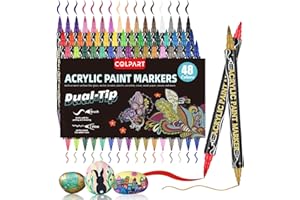 colpart Acrylic Paint Pens-48 Colors Dual Tip-Paint Markers Brush Acrylic Pens For Rock Painting,Wood,Canvas,Calligraphy,Dot Markers For kids adults DIY-Christmas Crafts Art Supplies