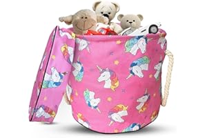 MISHMASH Toy Storage Basket With Lid – Collapsible Basket With Waterproof Fabric for Children/Toddler/Baby – 35 x 35cm Toy Storage Bag Unit – Multipurpose Basket in 4 Cute Designs (Unicorn)
