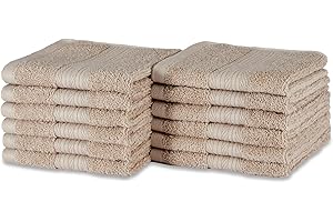 Amazon Basics Juego Toallas Baño 100% Algodón Orgánico Toalla Lavabo 30x30 cm, Gris Pardo, Pack 12 Unidades