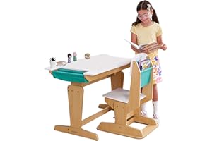 KidKraft Grow Together kieszonkowy regulowany zestaw biurka i krzesła dla dzieci z kieszeniami do przechowywania, pokój zabaw dla dzieci/meble do sypialni, 20307