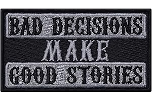 EXPRESS-STICKEREI Écusson Thermocollant "Bad decisions make good stories" Patch Motard à coudre Rocker Sticker Cadeau pour motard Appliqué pour tous les tissus | 90x50mm