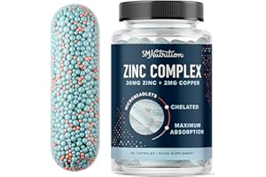 SMNUTRITION Zinc 30mg Microbeadlets with Copper | Highly Absorbable Zinc Bisglycinate & Orotate with 2mg Chelated Copper + Vitamin B6 | Vegan, Gluten-Free | Acne Support Supplements | 60 Capsules