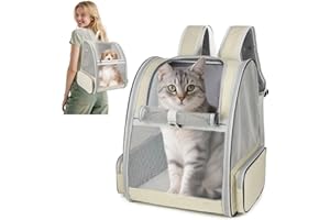 ALLSOPETS Zaino Trasportino per Cani Gatti Zaino per Cani Traspirante Zaino Pieghevole per Gatti e Cuccioli con Cinghie di Sicurezza Ideale per Viaggi Escursioni e All'aperto (Giallo Crema)