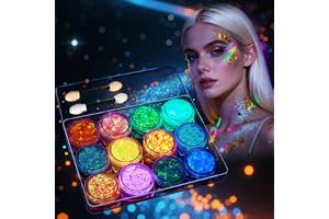 Sularpek Festival glitter ansikte set 12 färger glitterpulver ansiktsglitter kropp glitter nattljus smink självhäftande vatte