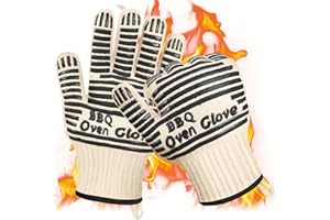 AUAUY Grillhandschuhe Hitzebeständig bis 350°C, Handschuhe mit Anti-Rutsch Silikon, Ofenhandschuhe Topfhandschuhe Kochhandschuhe Feuerfeste Handschuhe zum Backen, Grillen, Kochen, BBQ (Schwarz-27 cm)