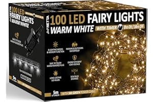 NETTA Christmas Tree Lights 100 LED 5m Fairy String Lights Plug in with Timer and Memory Functions for Outdoor/Indoor Use -Warm White